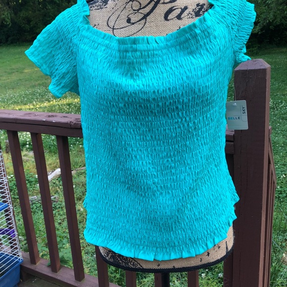 Belle summer short sleeves sky aqua top - Picture 3 of 11